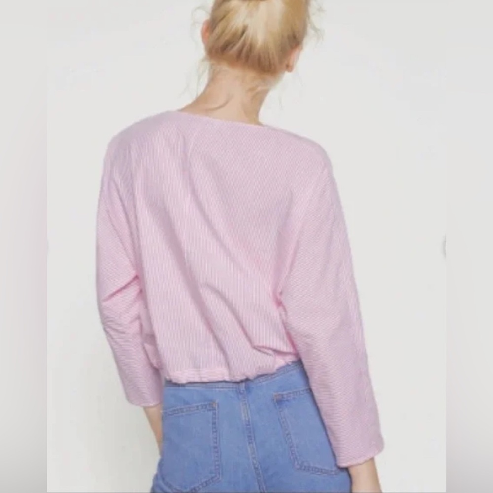 🔵ZARA Pink & White Striped 100% COTTON Dolman Sleeve Top - Picture 3 of 10